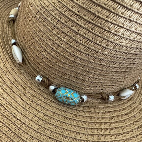 Straw Beach Hat with Seashell Beaded Band - Picture 3 of 5